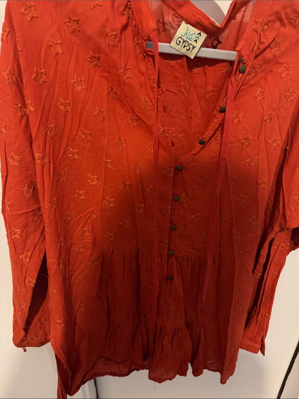 Women's Embroidered Button-Front Red/Dark Orange Button Front Top